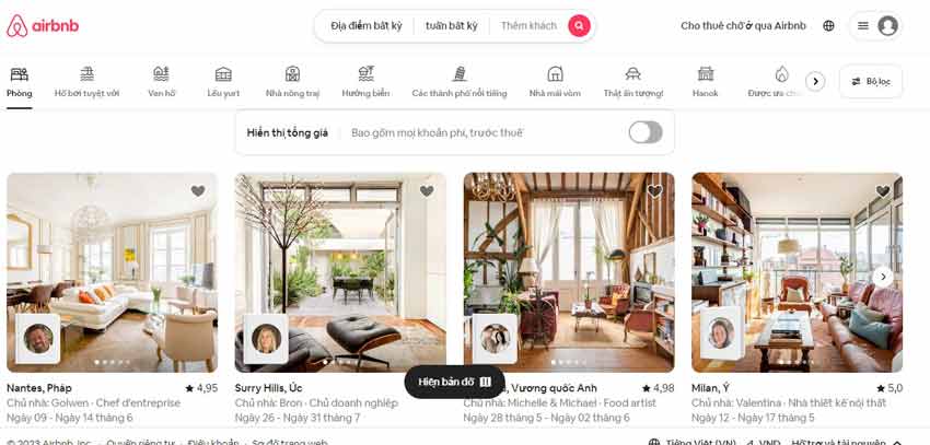 trang website đặt phòng khách sạn online uy tín - airbnb
