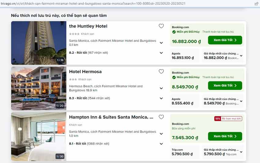 trang website đặt phòng khách sạn online uy tín - trivago